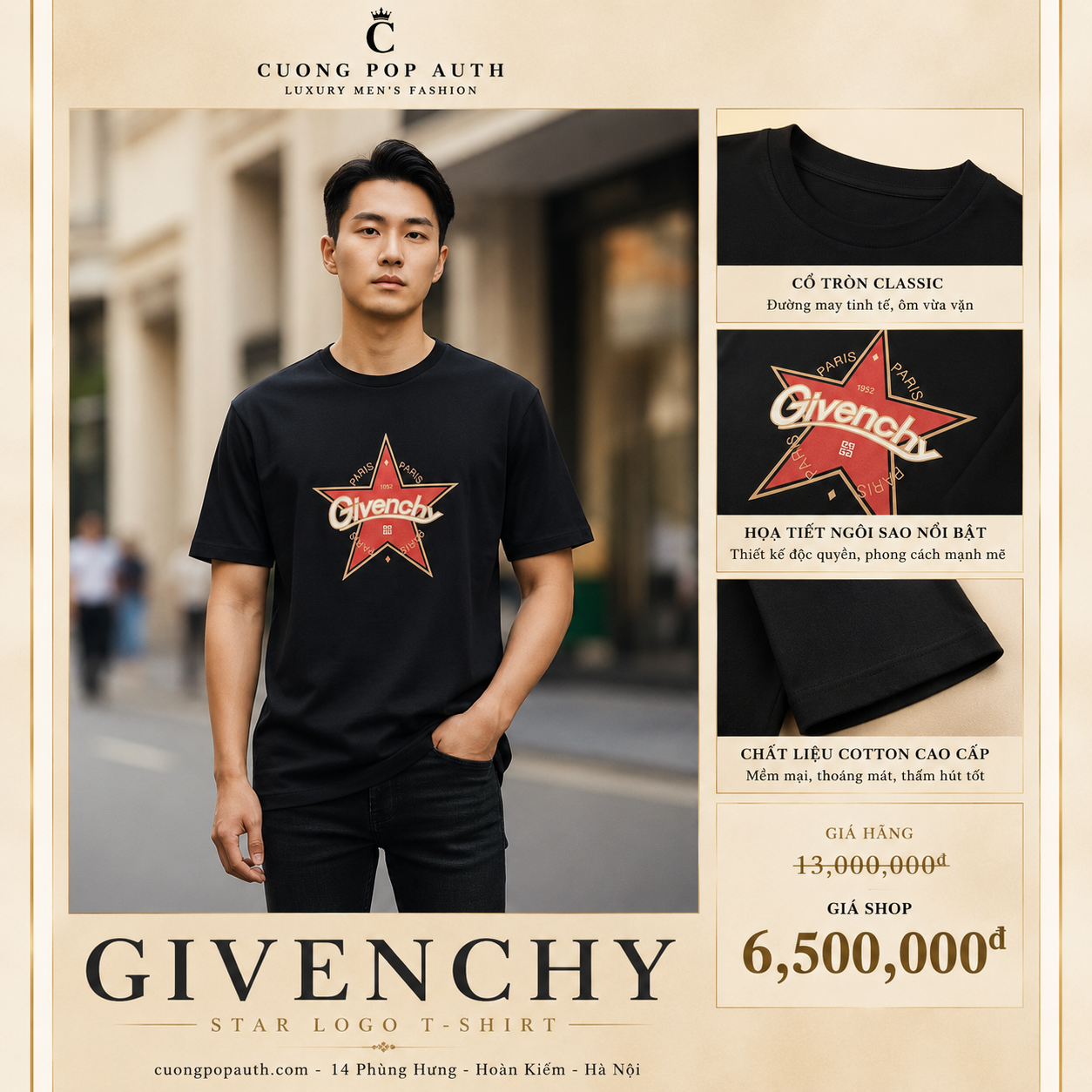 ÁO PHÔNG GIVENCHY SAO ĐỎ BM71DQ3Y6B
