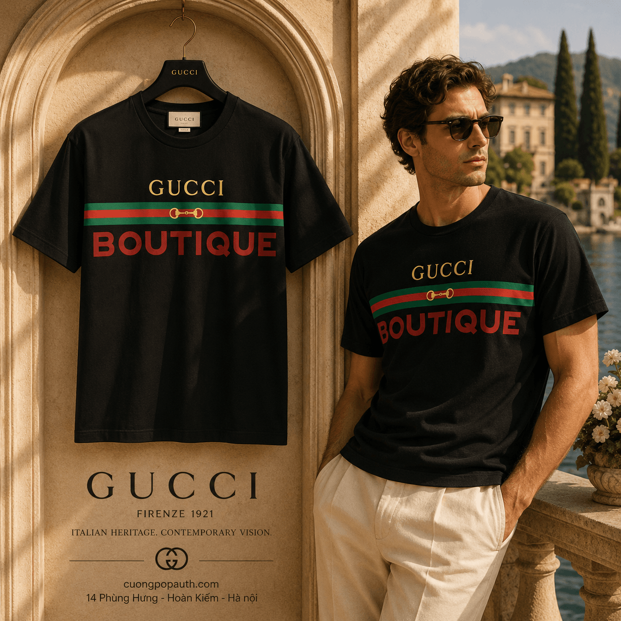 ÁO PHÔNG GUCCI ĐEN CHỮ NGỰC 548334 XJCKY 1082