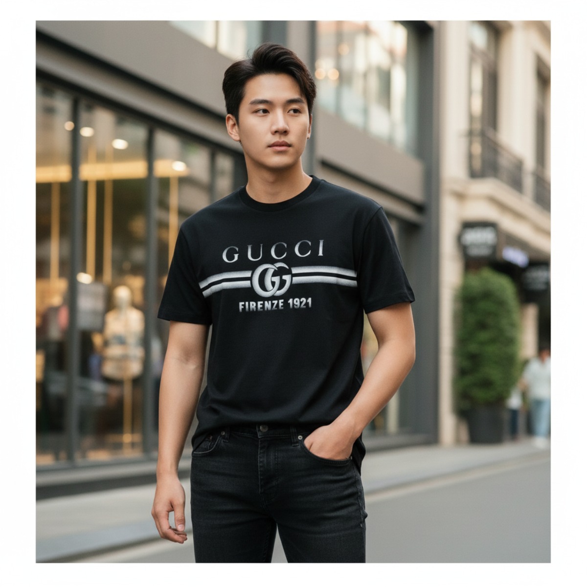ÁO PHÔNG GUCCI ĐEN CHỮ TRẮNG 785345 XJGKJ 1070