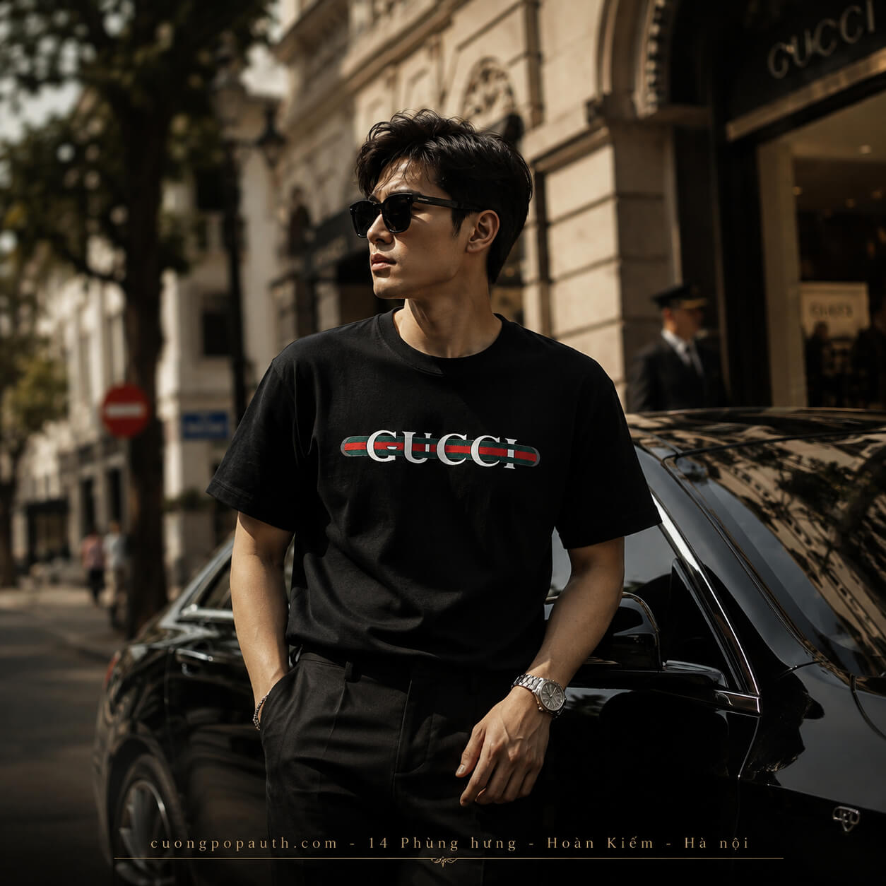 ÁO PHÔNG GUCCI ĐEN VẠCH CỜ 784361 XJGKB 1152