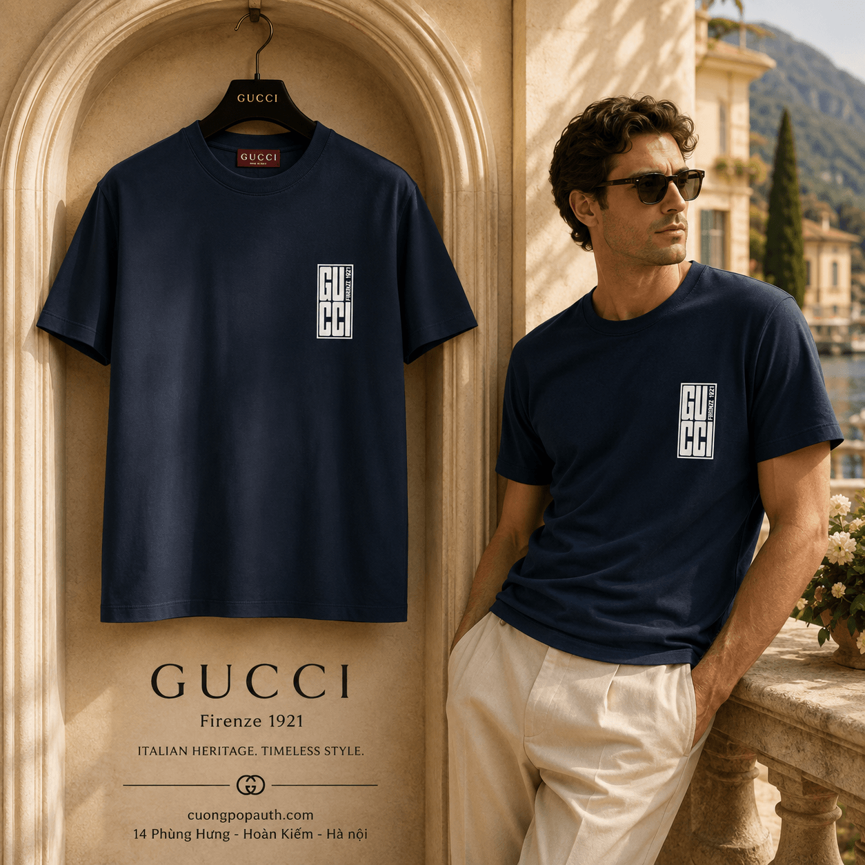 ÁO PHÔNG GUCCI NAVY CHỮ NGỰC 784361 XJGKK 4735