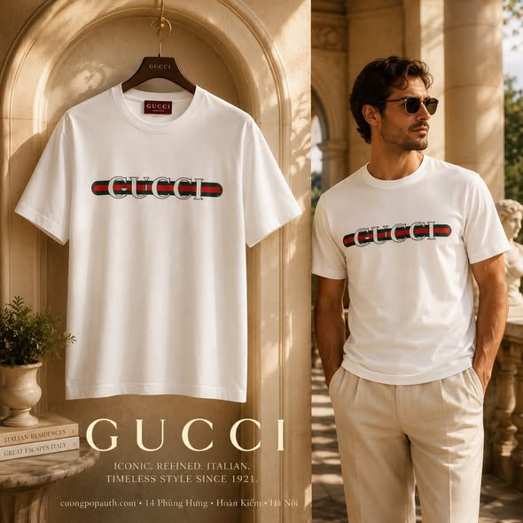 ÁO PHÔNG GUCCI TRẮNG VẠCH CỜ 784361 XJGKB 9074