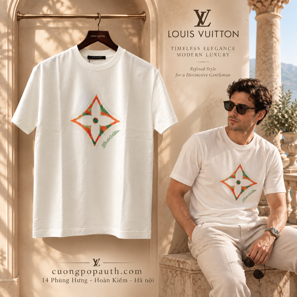ÁO PHÔNG LOUIS VUITTON ĐÍNH ĐÁ LD326