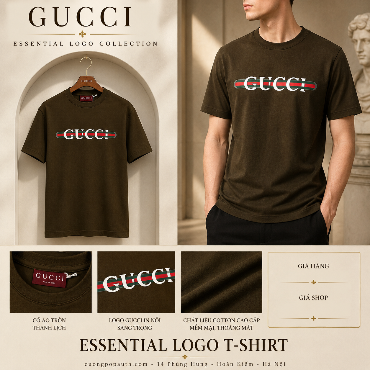 ÁO PHÔNG NÂU VẠCH CỜ GUCCI 798115 XJHDG 2240