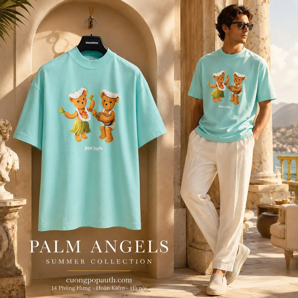 ÁO PHÔNG PALM ANGELS XANH NGỌC K2910