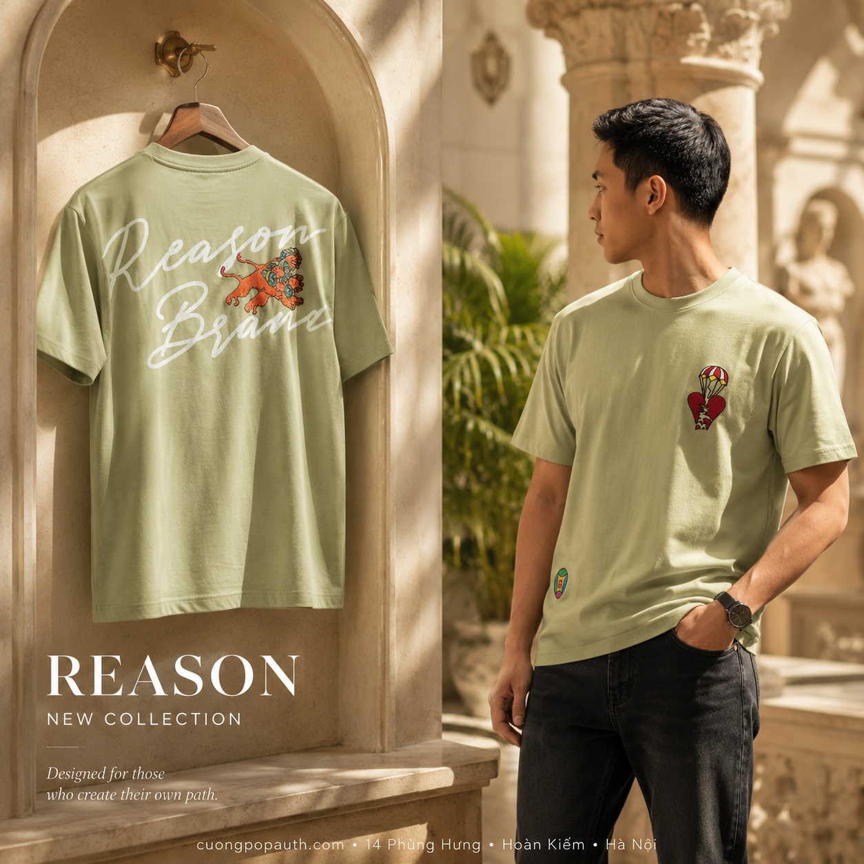 ÁO PHÔNG REASON OLIVE GREEN NHIỀU HOẠ TIẾT S130