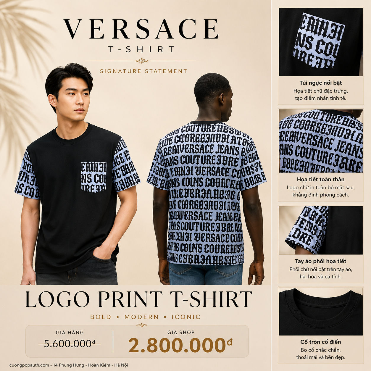 ÁO PHÔNG VERSACE ĐEN NHIỀU CHỮ 77GAH6R1 JS359 QX0