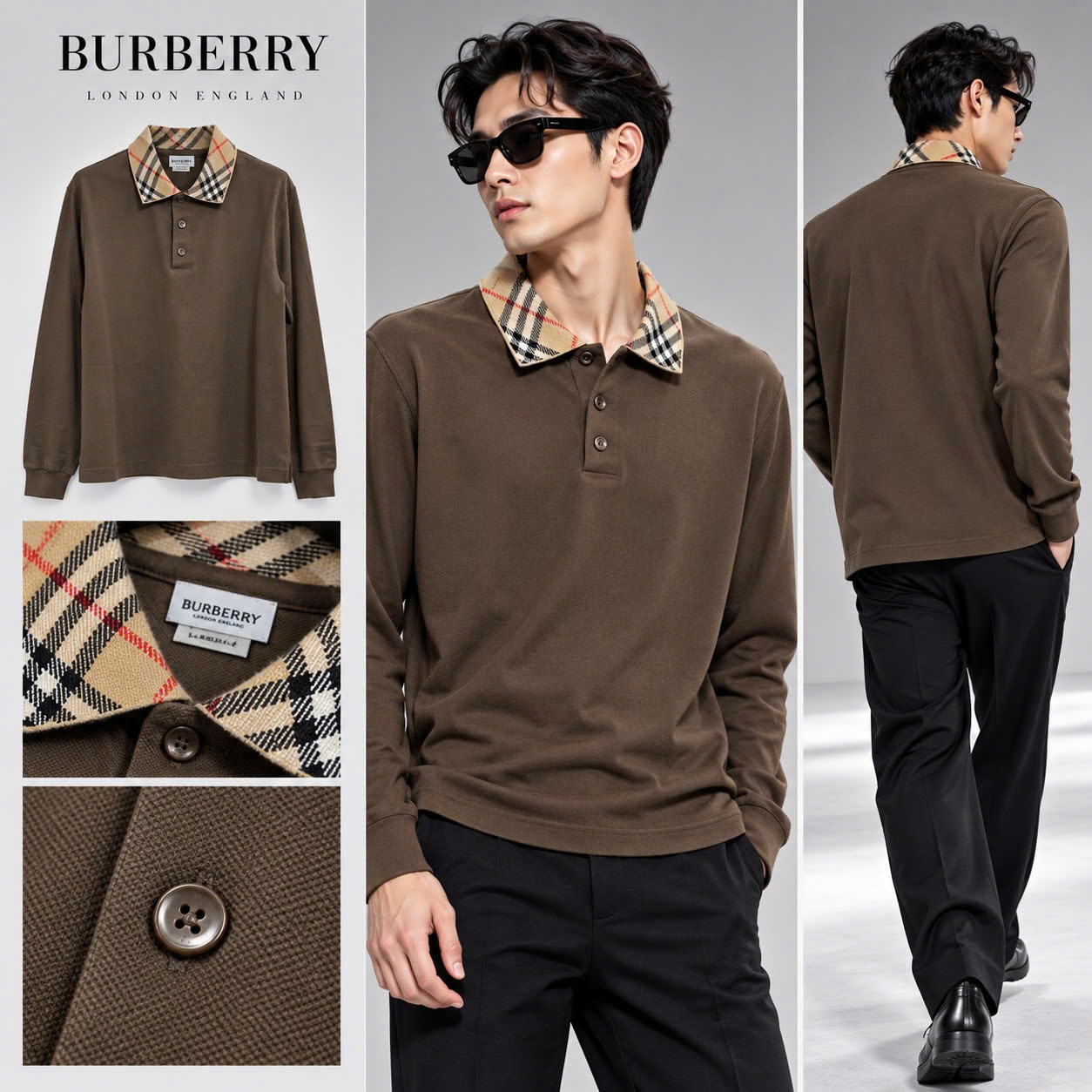 ÁO POLO BURBERRY DÀI TAY NÂU L01283422