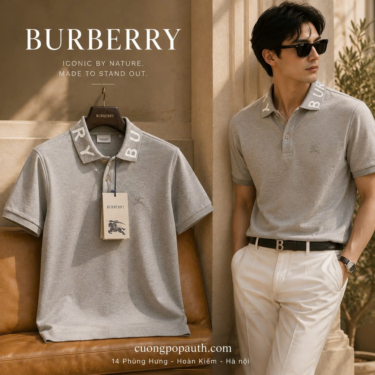 ÁO POLO BURBERRY XÁM CHỮ CỔ K960