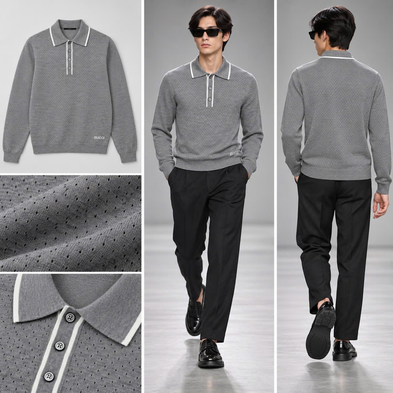 ÁO POLO DÀI TAY GUCCI XÁM K22233331