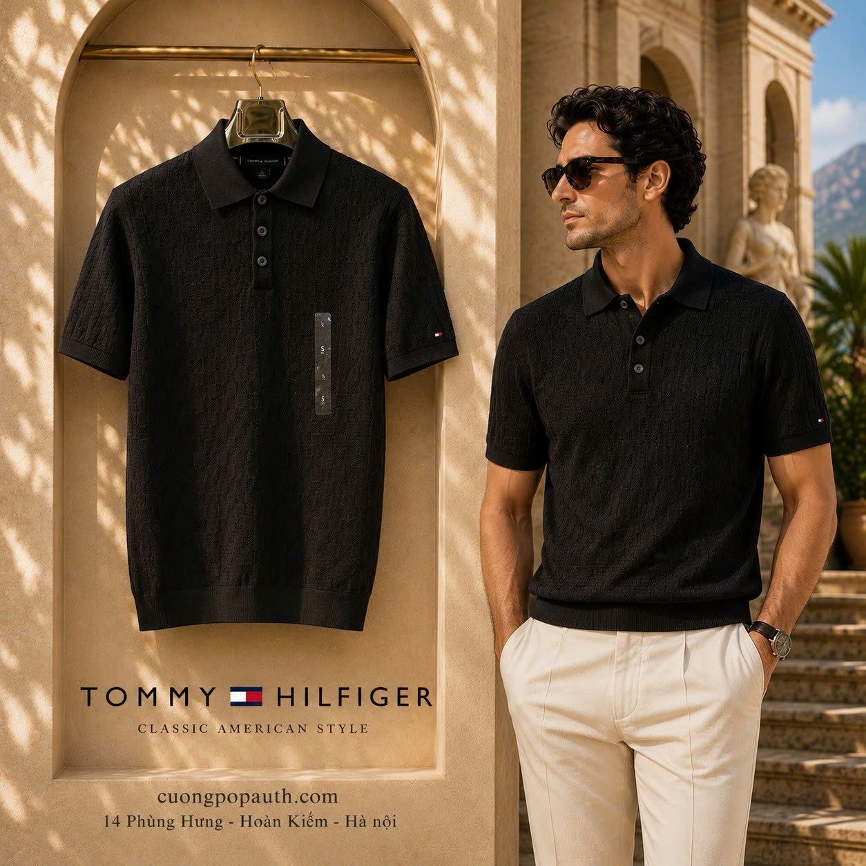 ÁO POLO DỆT KIM TOMMY HILFGER ĐEN K2913
