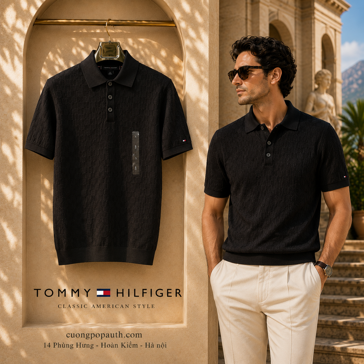 ÁO POLO DỆT KIM TOMMY HILFGER ĐEN K2913
