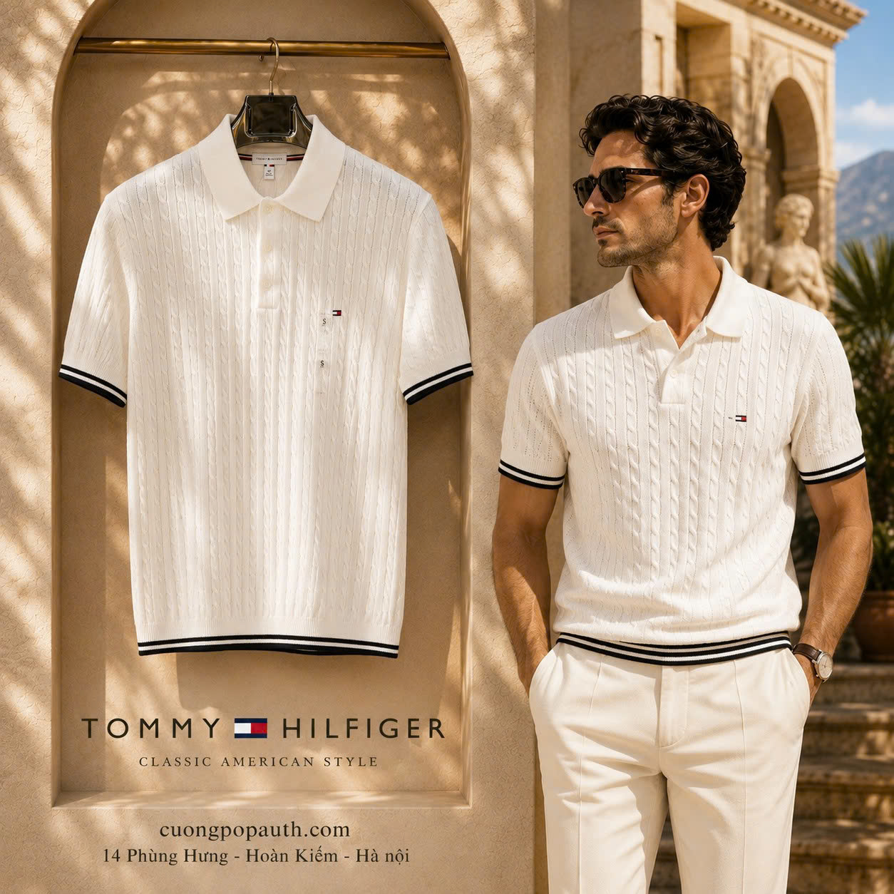ÁO POLO DỆT KIM TOMMY HILFGER TRẮNG K2913