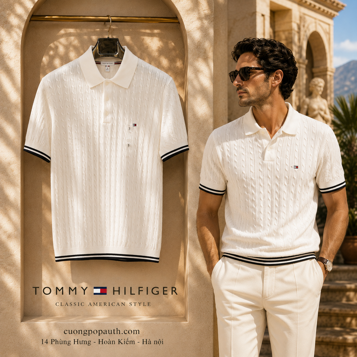 ÁO POLO DỆT KIM TOMMY HILFGER TRẮNG K2913