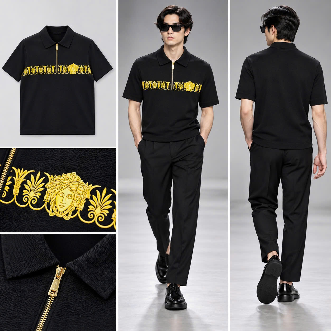 ÁO POLO VERSACE ĐEN KHOÁ CỜ K23659999
