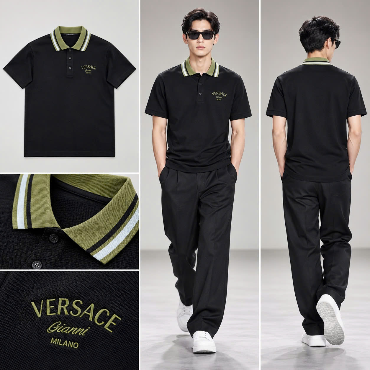 ÁO POLO VERSACE ĐEN LOGO CHỮ K102894833