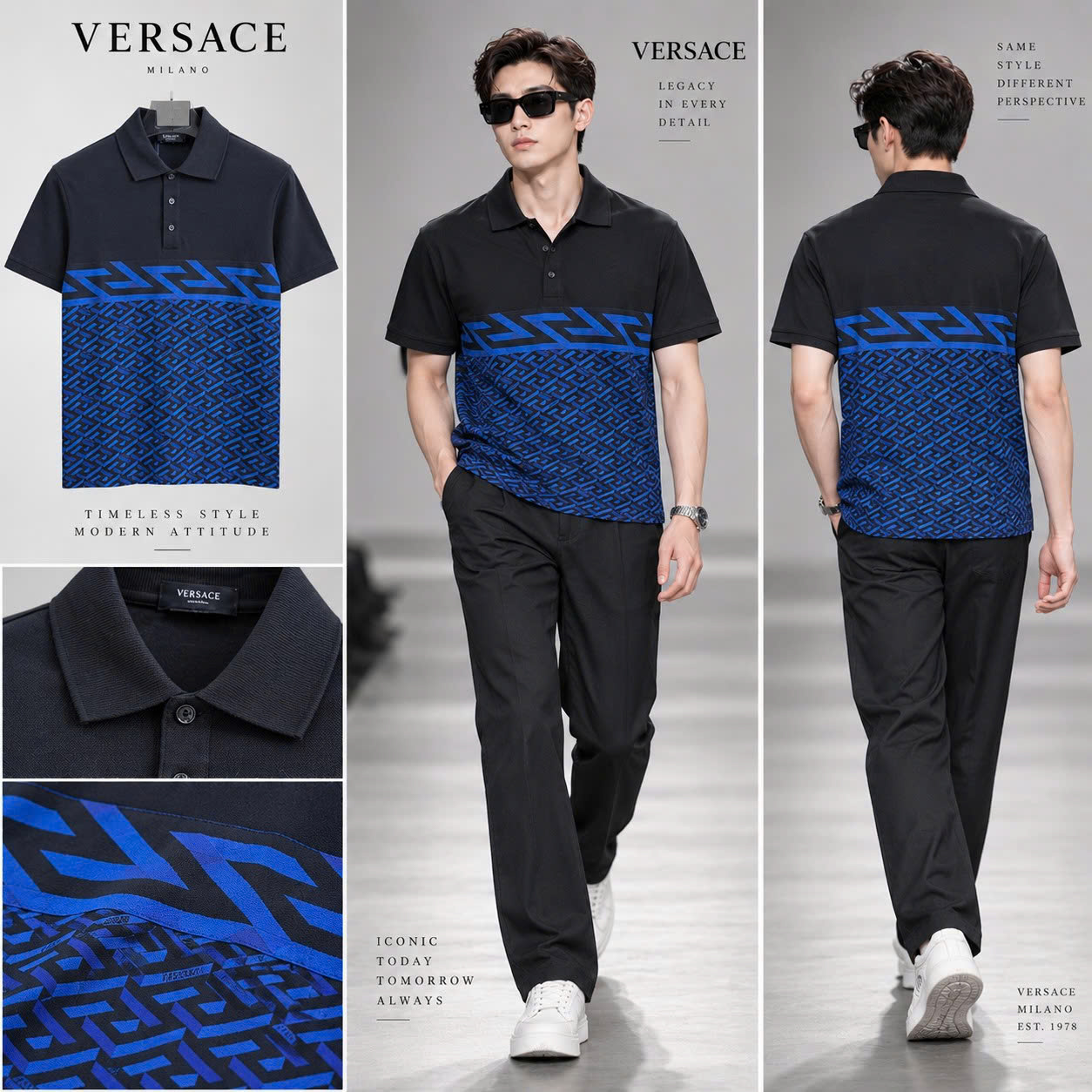 ÁO POLO VERSACE HOẠ TIẾT XANH K44930