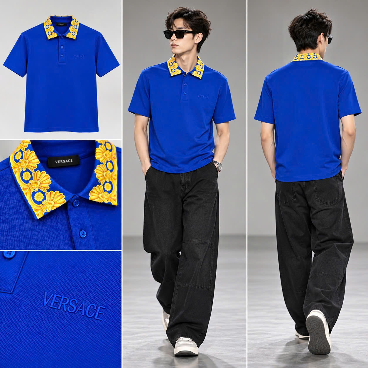 ÁO POLO VERSACE XANH BLUE CỔ VÀNG T012948388