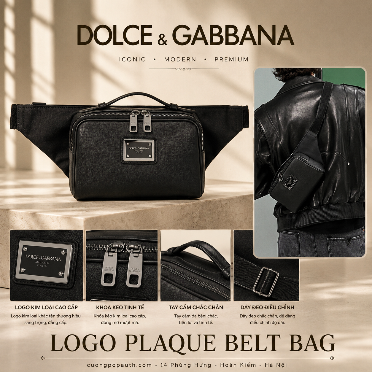 BELT BAG DOLCE ĐEN BM2245 AD447 8B956