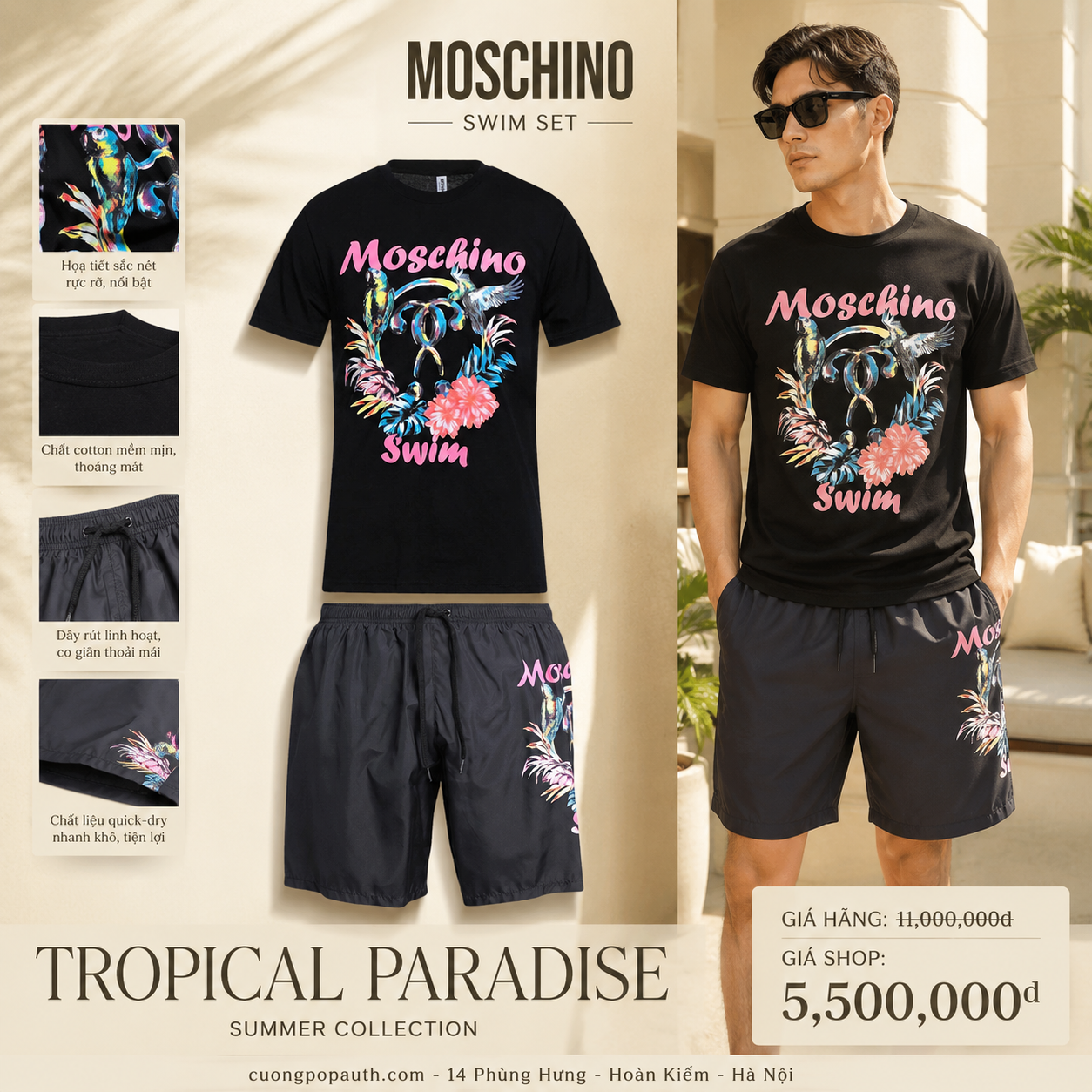 BỘ MOSCHINO SWIM ĐEN MCN7860