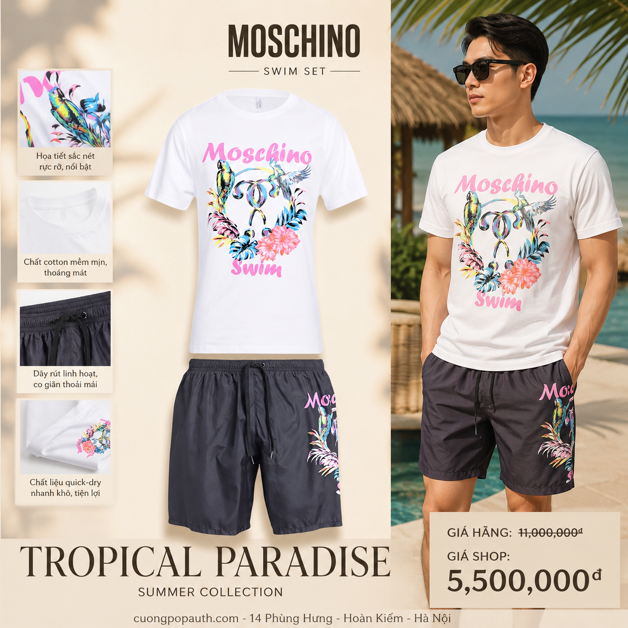 BỘ MOSCHINO SWIM ĐEN TRẮNG MCN7865