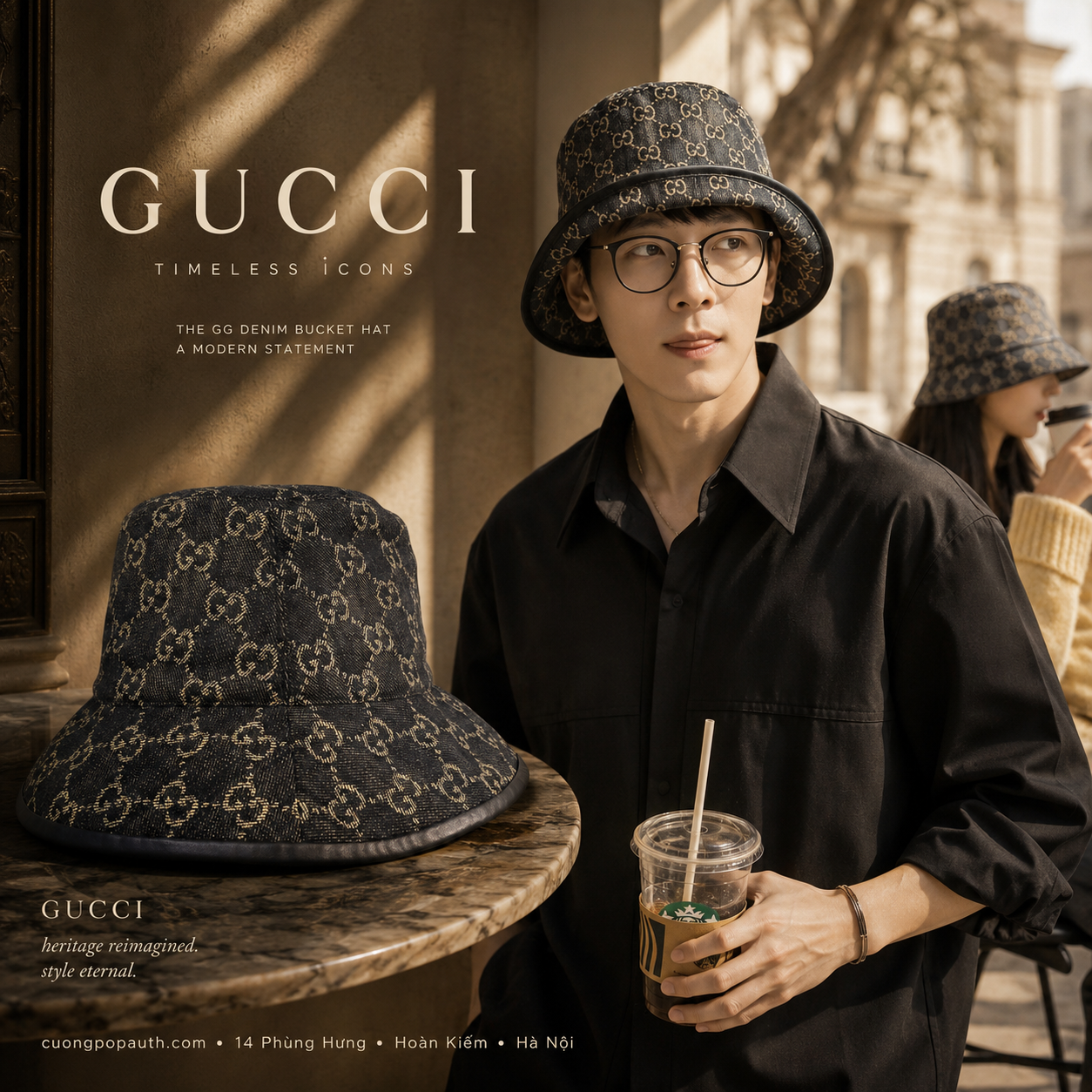 BUCKET GUCCI ĐEN HỌA TIẾT MONO 576371 3HAF8 1030