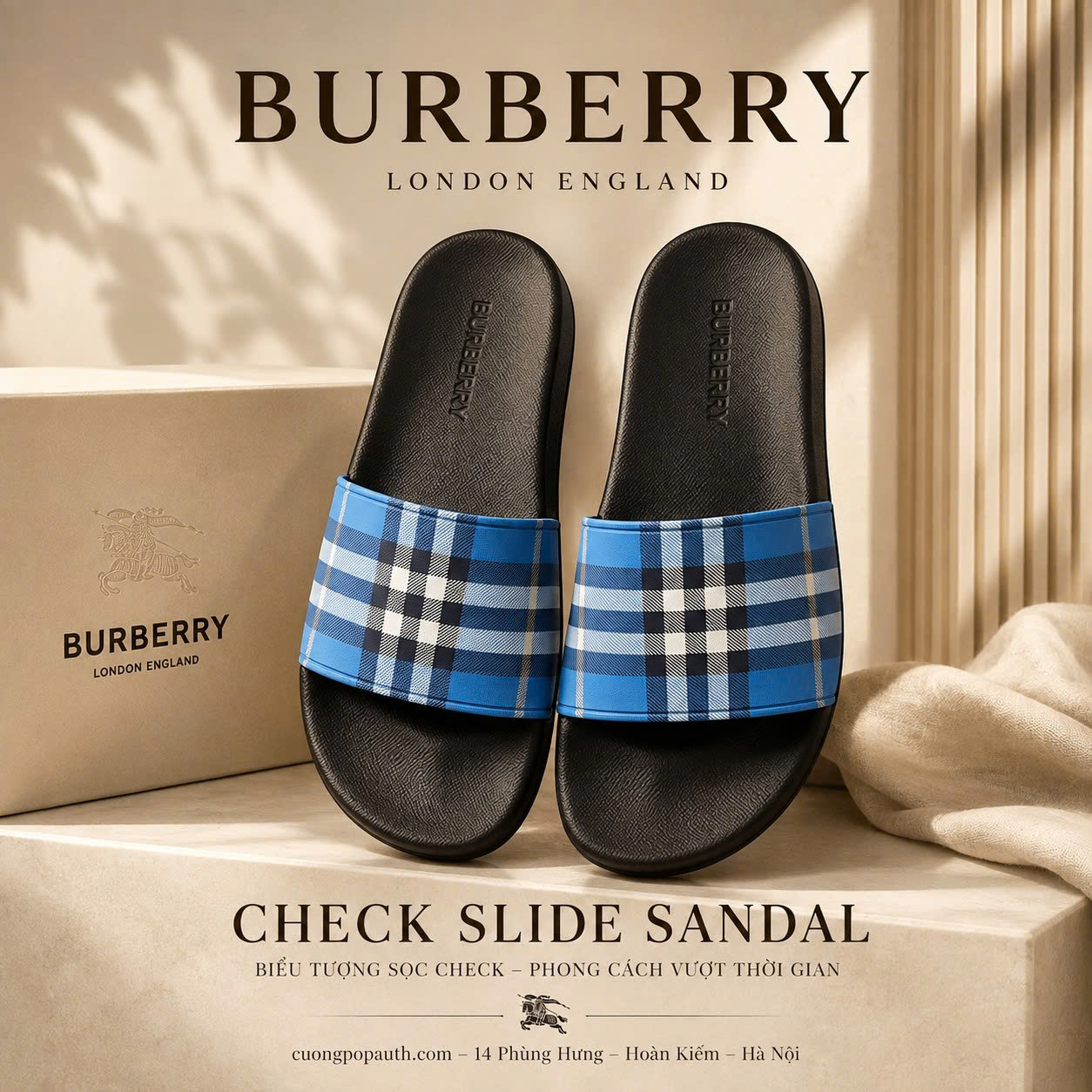 DÉP BURBERRY KẺ XANH NƯỚC BIỂN KT994