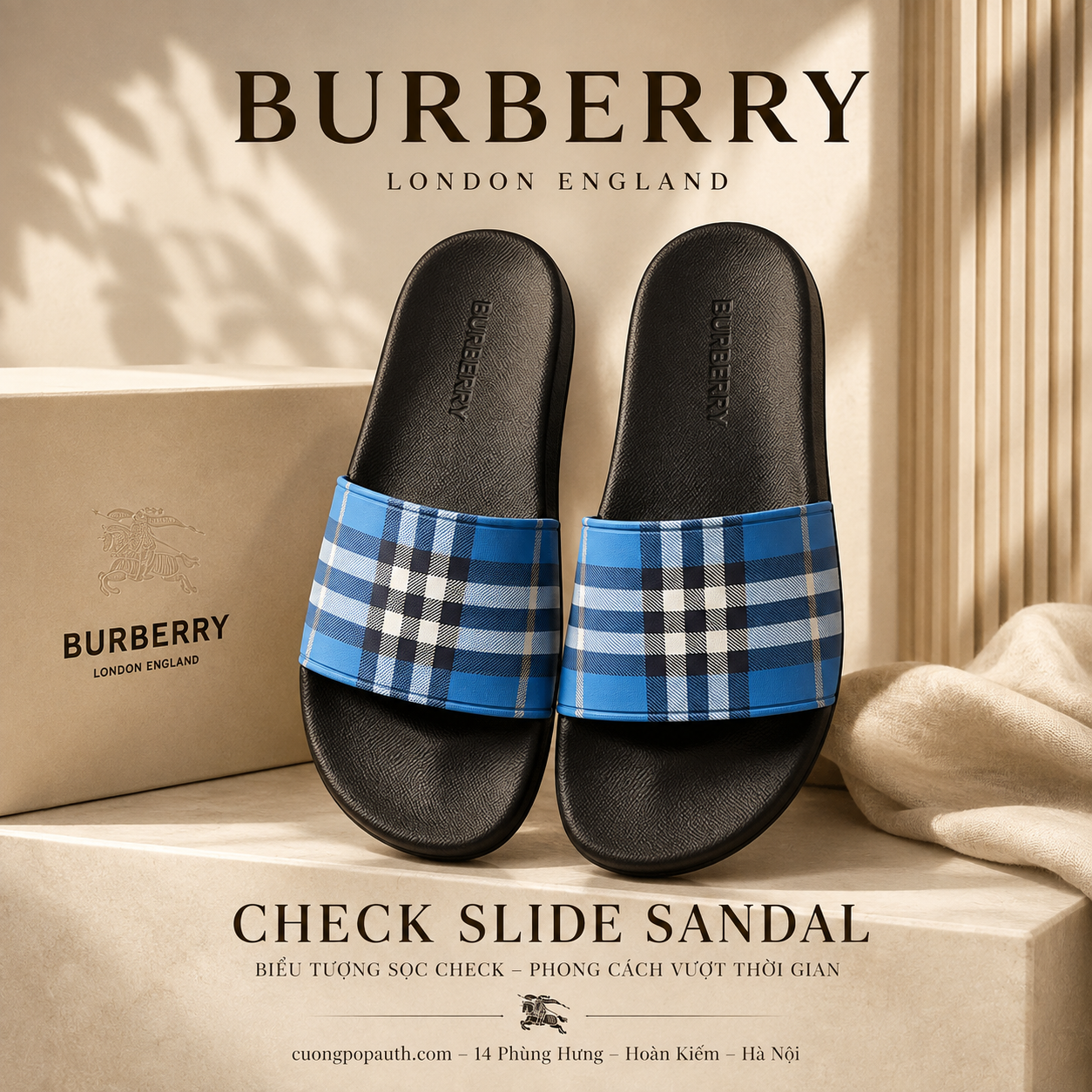 DÉP BURBERRY KẺ XANH NƯỚC BIỂN KT994