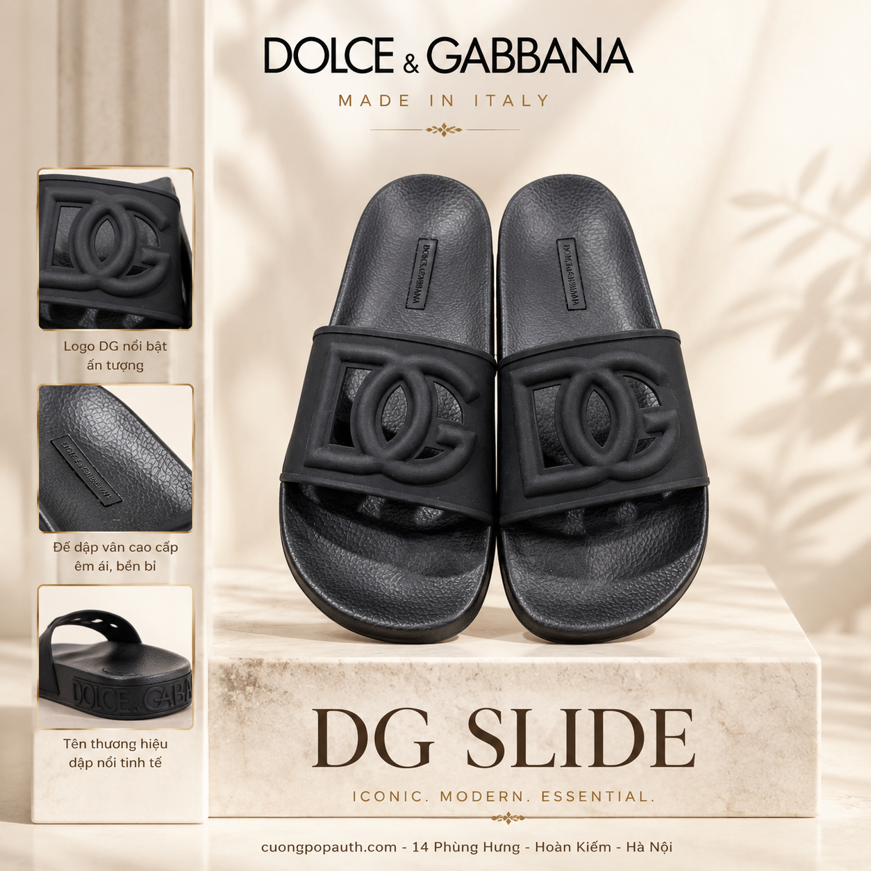 DÉP DOLCE ĐEN LỖ CHỮ CHẠY GÓT CW2012AO6668B956