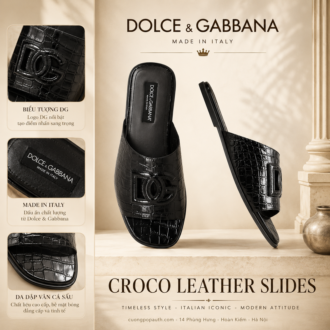 DÉP DOLCE ĐEN LỖ DA SẦN A80272 AC606 80999