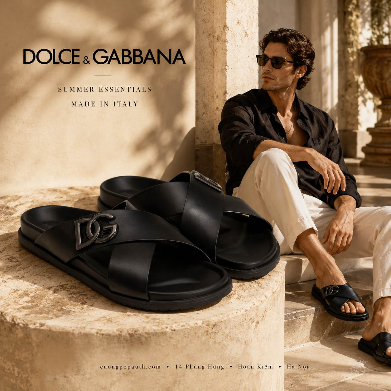 DÉP DOLCE ĐEN QUAI CHÉO CHỮ ĐEN A80525A9Q6780999