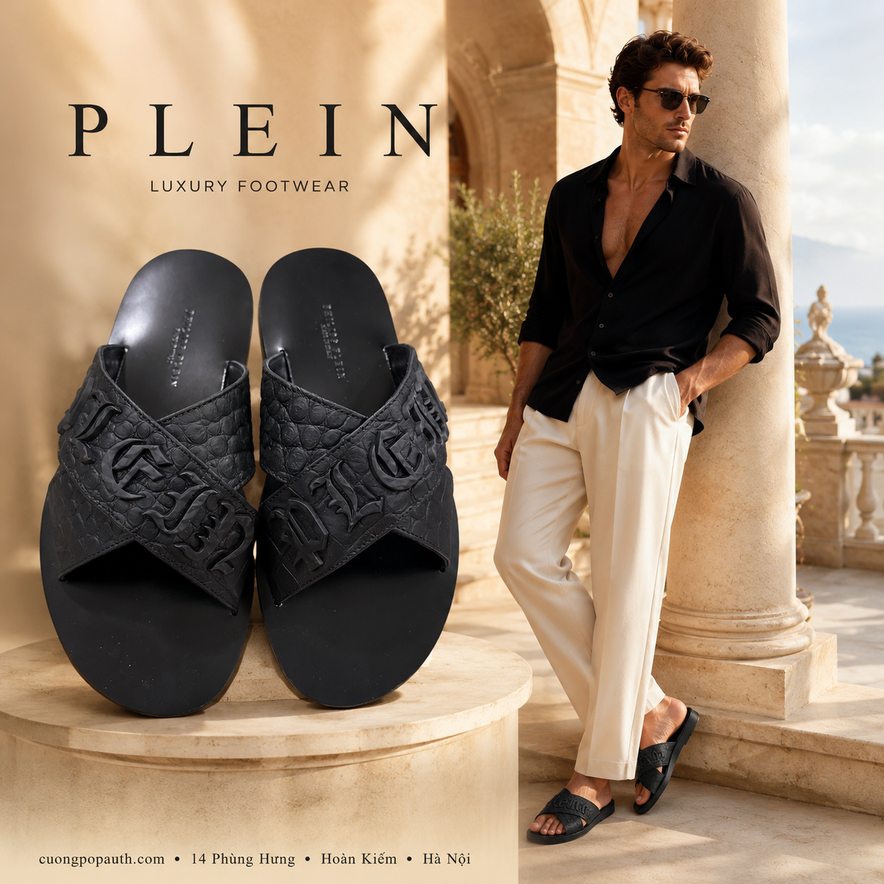 DÉP PHILIPP PLEIN ĐEN CHỮ ĐEN PACS-MSA0206-PLE010N-02