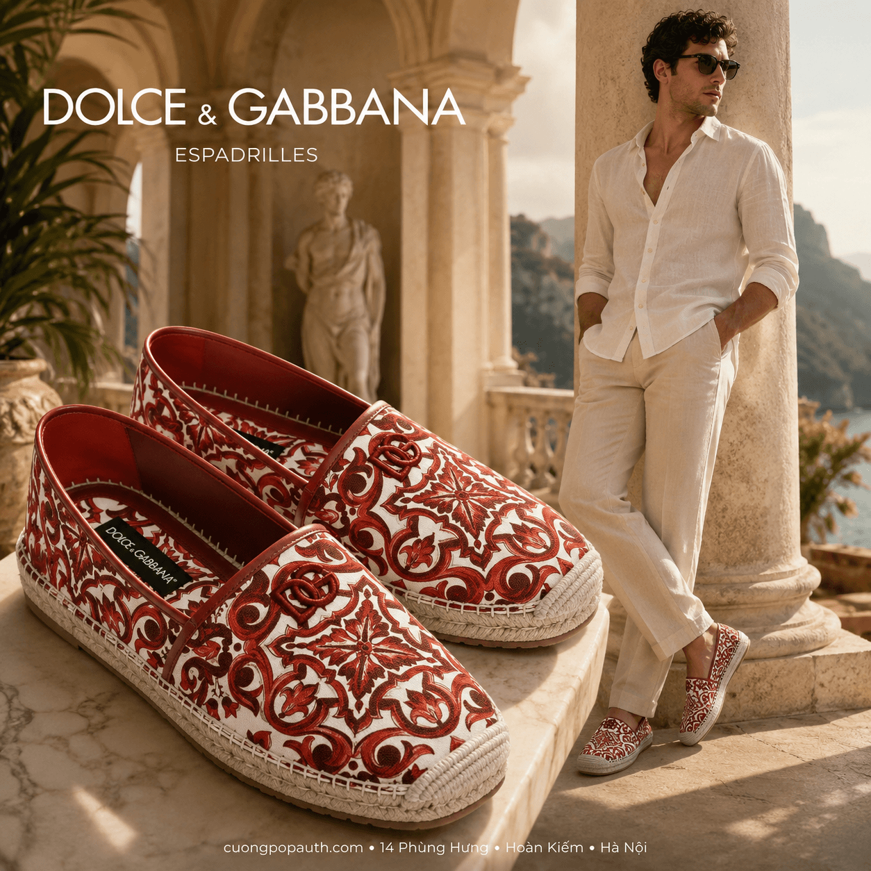 GIÀY CÓI DOLCE HOA VĂN ĐỎ A50730 AD506