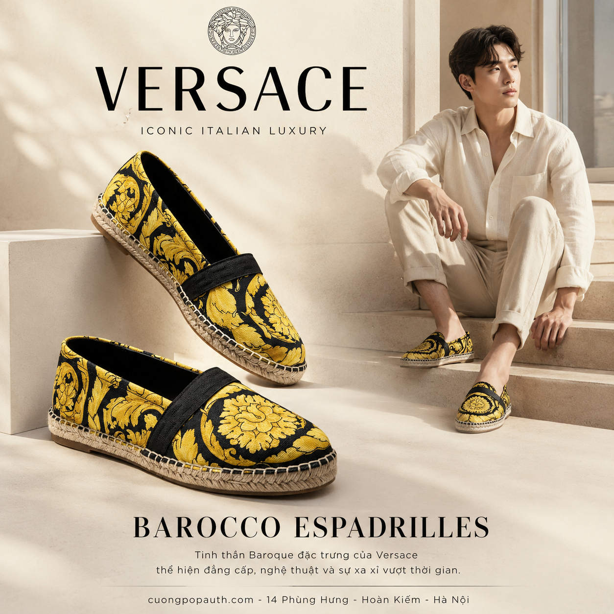GIÀY CÓI VERSACE ĐEN HOẠ TIẾT VÀNG 1004041DTES3D4191