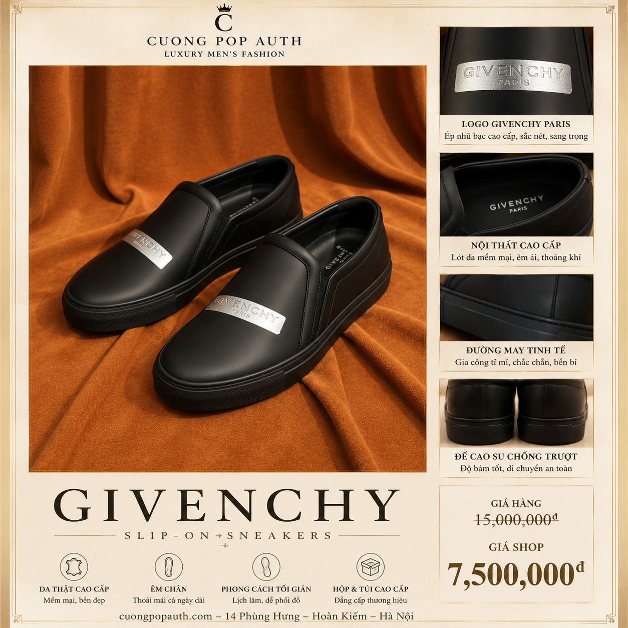 GIÀY SLIPON GIVENCHY ĐEN VẠCH BẠC BH200MH0RX