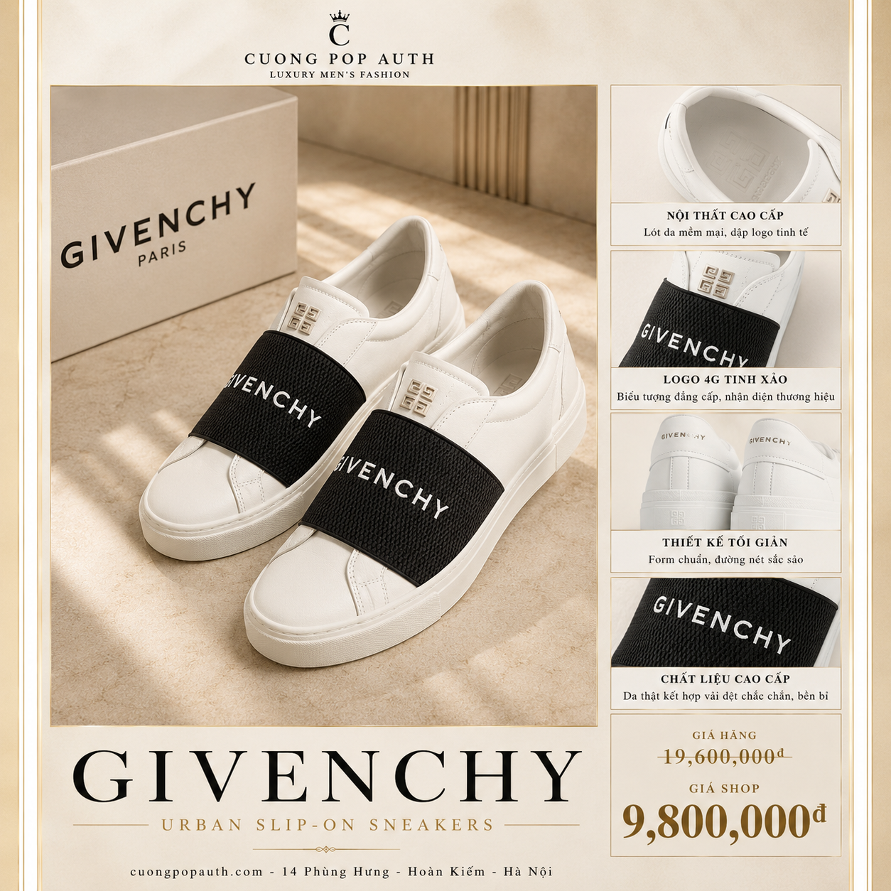 GIÀY SLIPON GIVENCHY TRẮNG VẠCH ĐEN BH005XH14X
