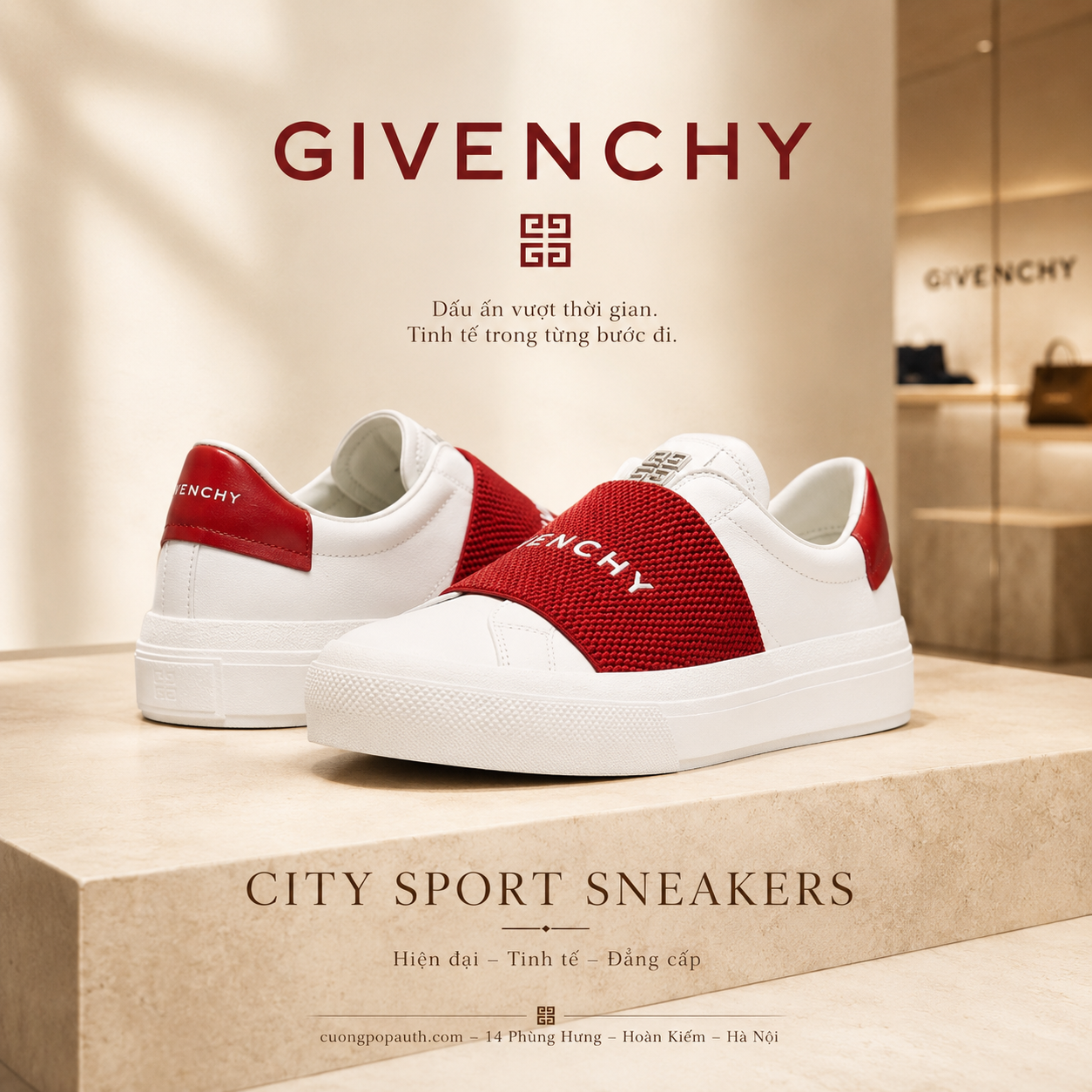 GIÀY SLIPON GIVENCHY TRẮNG VẠCH ĐỎ 222278M237018