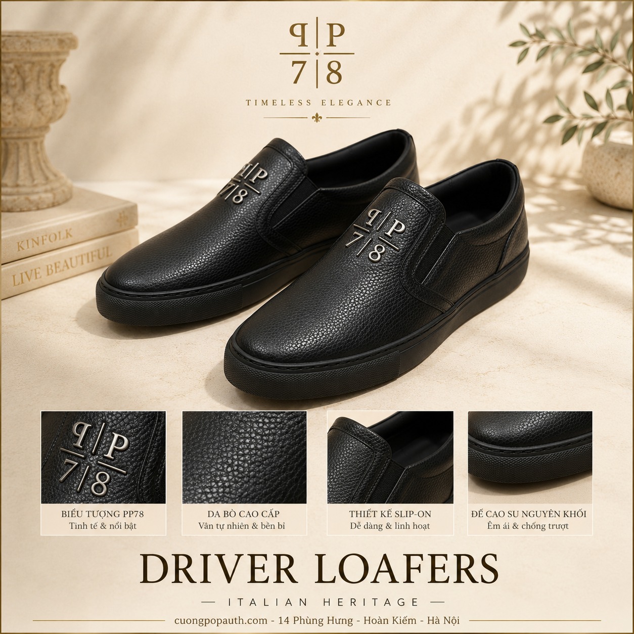 GIÀY SLIPON PHILIPP PLEIN ĐEN ĐẾ ĐEN DA SẦN LAES-USC0972-PLE010N_0202