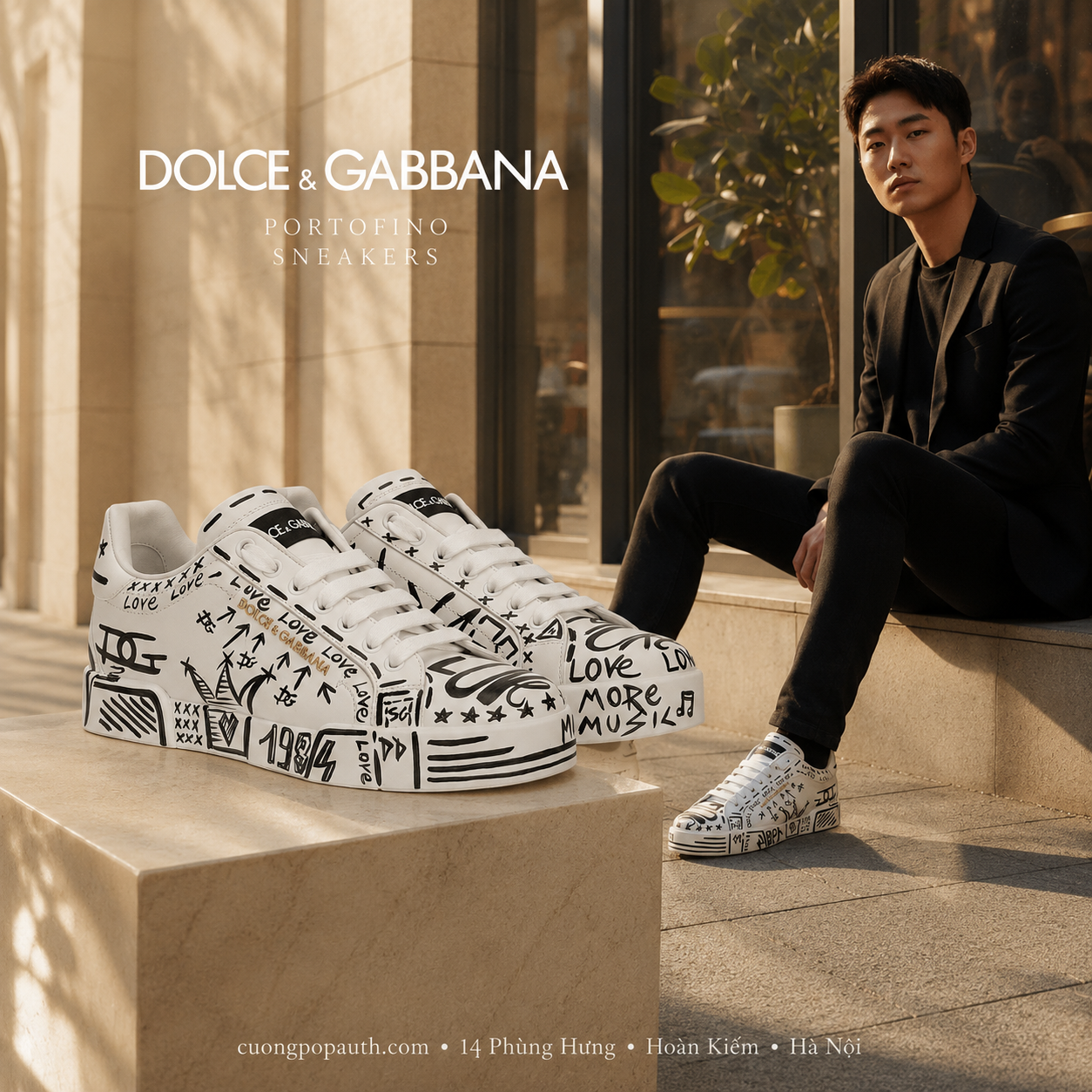 GIÀY SNEAKER DOLCE TRẮNG CHỮ ĐEN CK1602 AY665