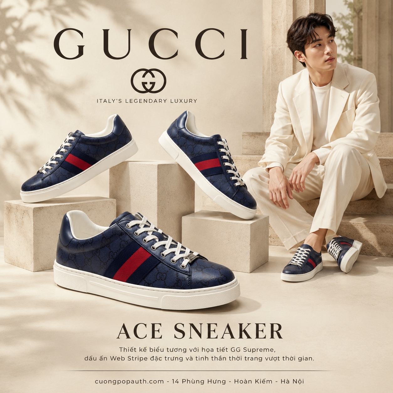 GIÀY SNEAKER GUCCI ACE GG FABRIC 760775 FAELM 8741