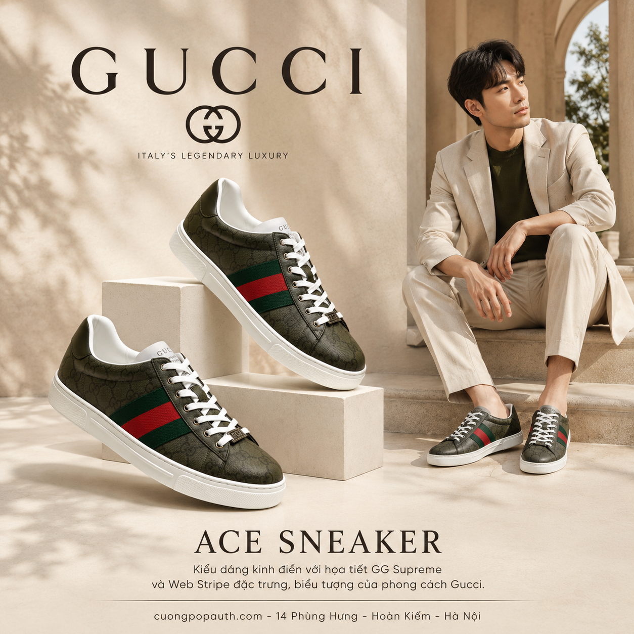 GIÀY SNEAKER GUCCI ACE GG GREEN 760775 FAELM 3351