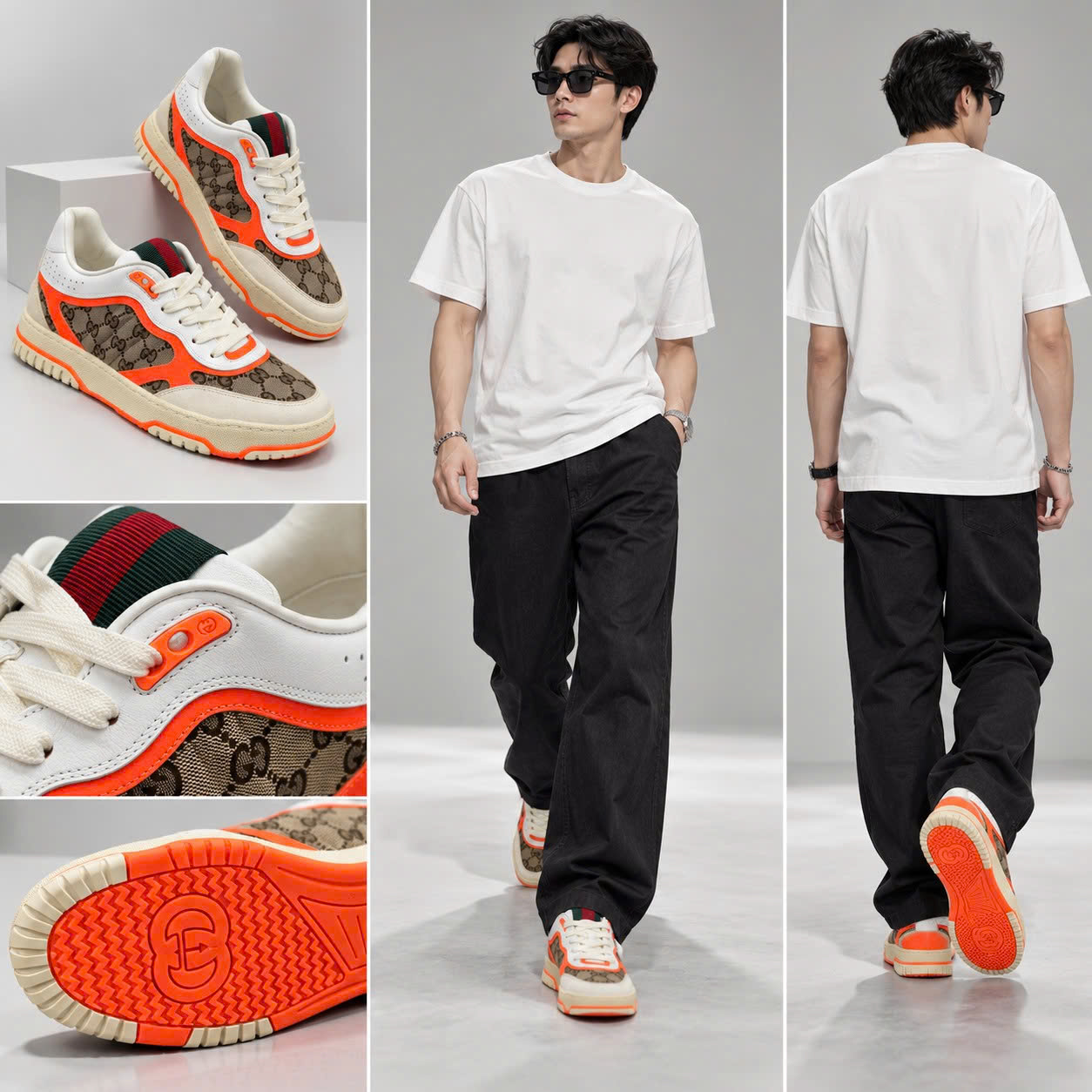 GIÀY SNEAKER GUCCI MONO VIỀN CAM T012943857928342