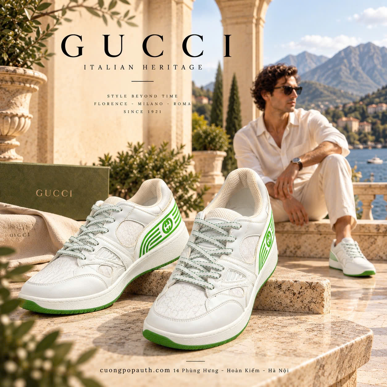 GIÀY SNEAKER GUCCI MONO XANH LÁ T45142