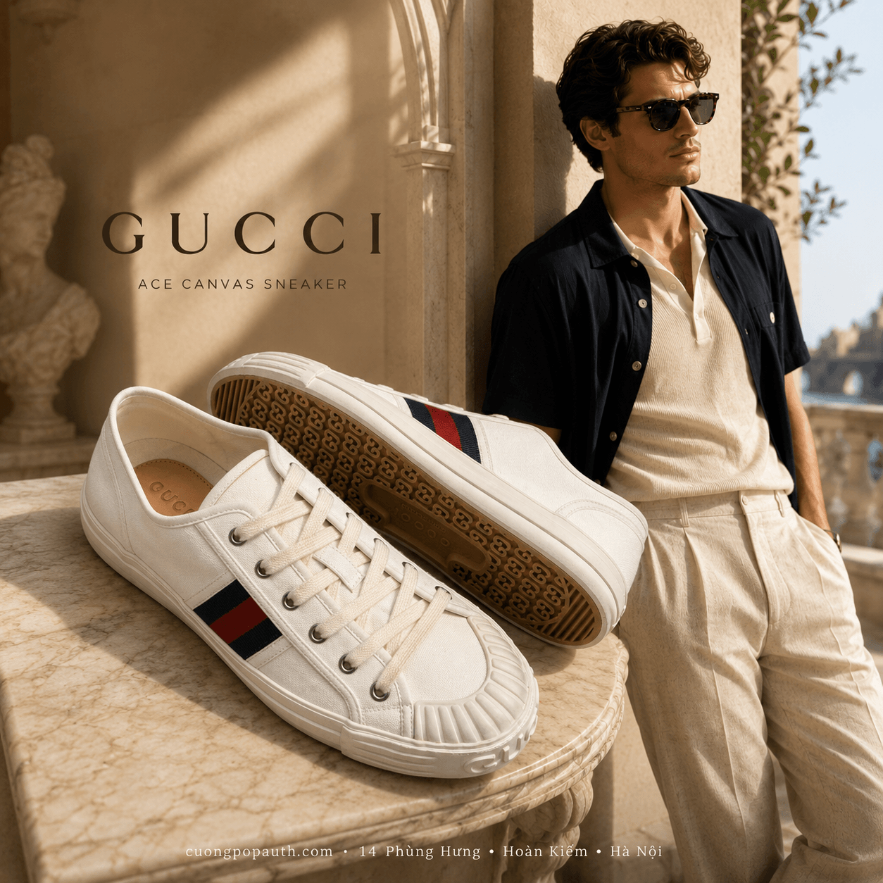GIÀY SNEAKER GUCCI TENNIS TRẮNG 1977 LD14
