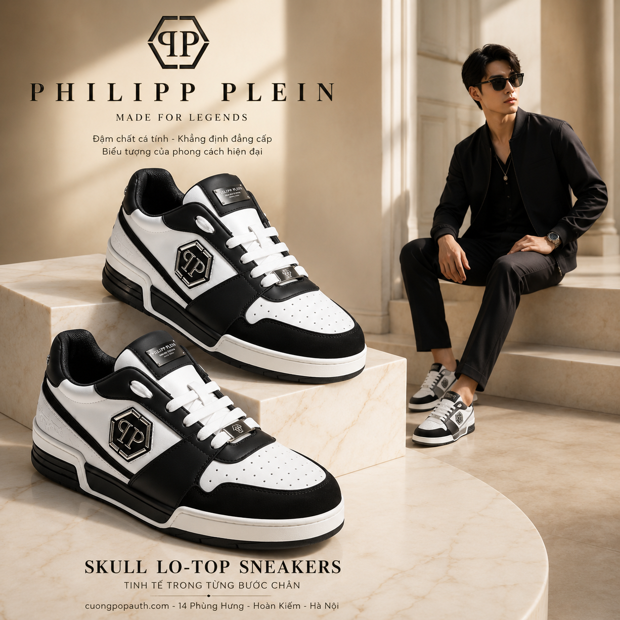GIÀY SNEAKER PHILIPP PLEIN ĐEN TRẮNG LAES-USC0979 PLE022N 0102