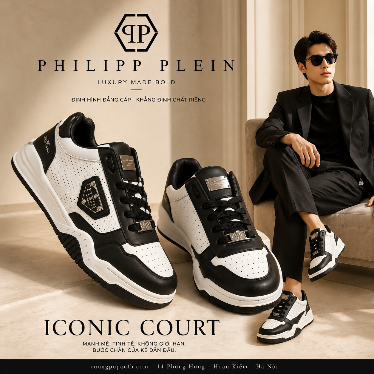 GIÀY SNEAKER PHILIPP PLEIN ĐEN TRẮNG TAG SPORT LAES-USC0977-PLE005N_0102