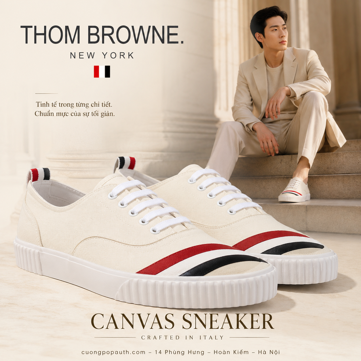 GIÀY SNEAKER THOM BROWNE TRẮNG MFD201A 06555 114