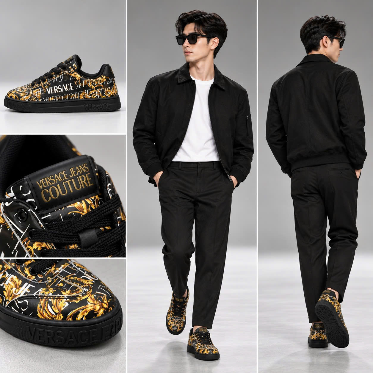 GIÀY SNEAKER VERSACE JEAN COUTRE CHỮ CHẠY T0000019284