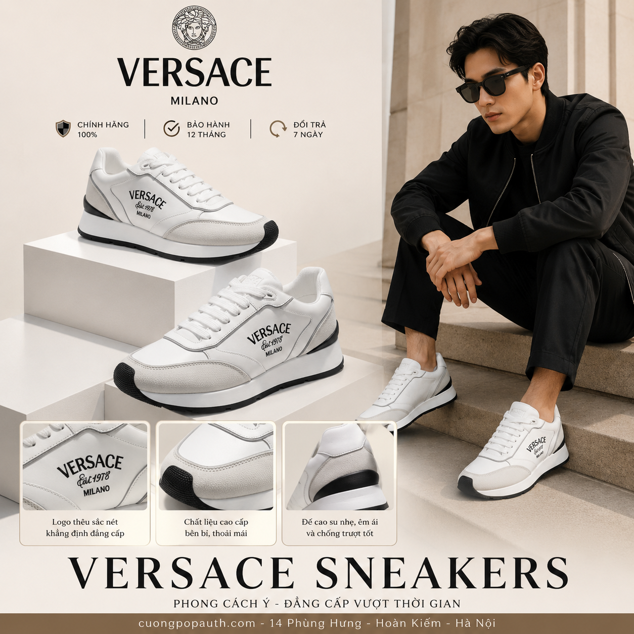 GIÀY SNEAKER VERSACE TRẮNG CHỮ THÊU 1021242 1A15643 1W000