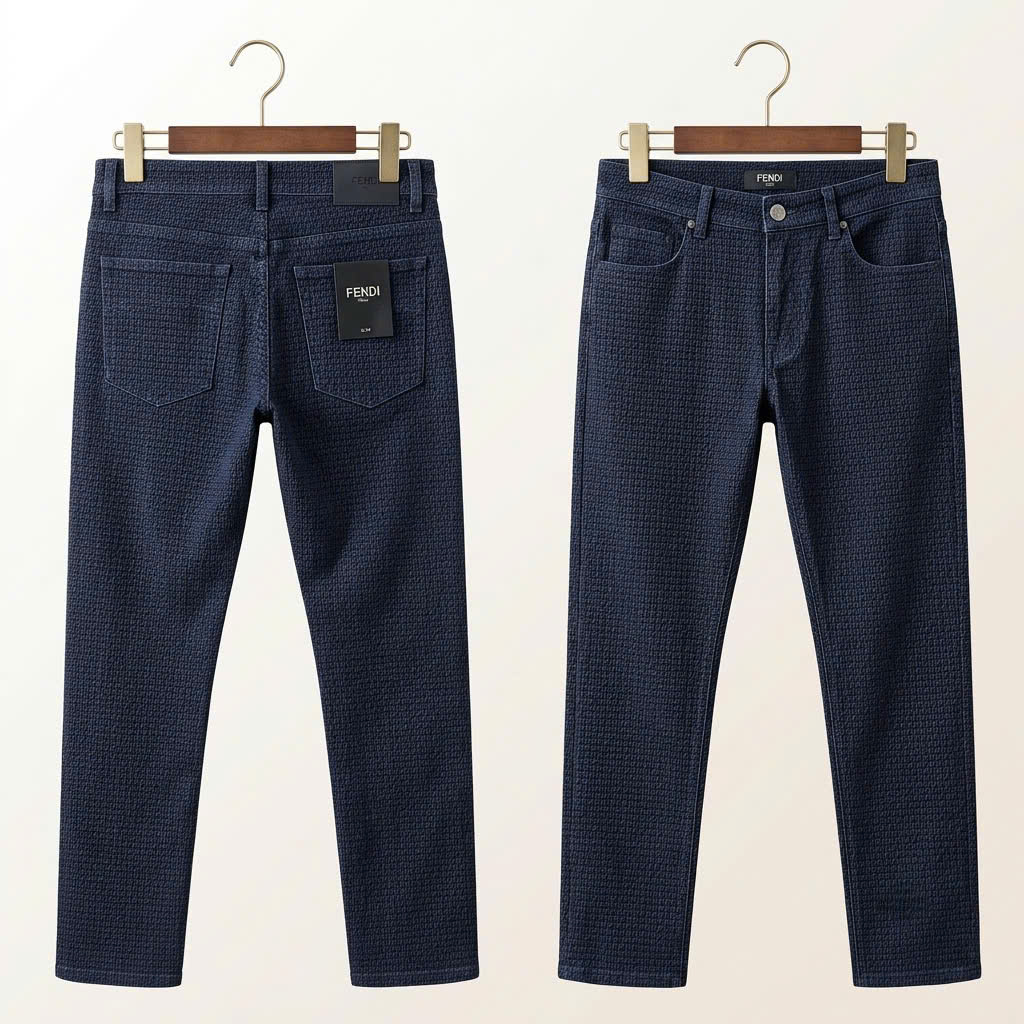 JEAN FENDI CHẤT NHUNG DARK BLEU NHIỀU CHỮ FLP201 AGZU F0QG0